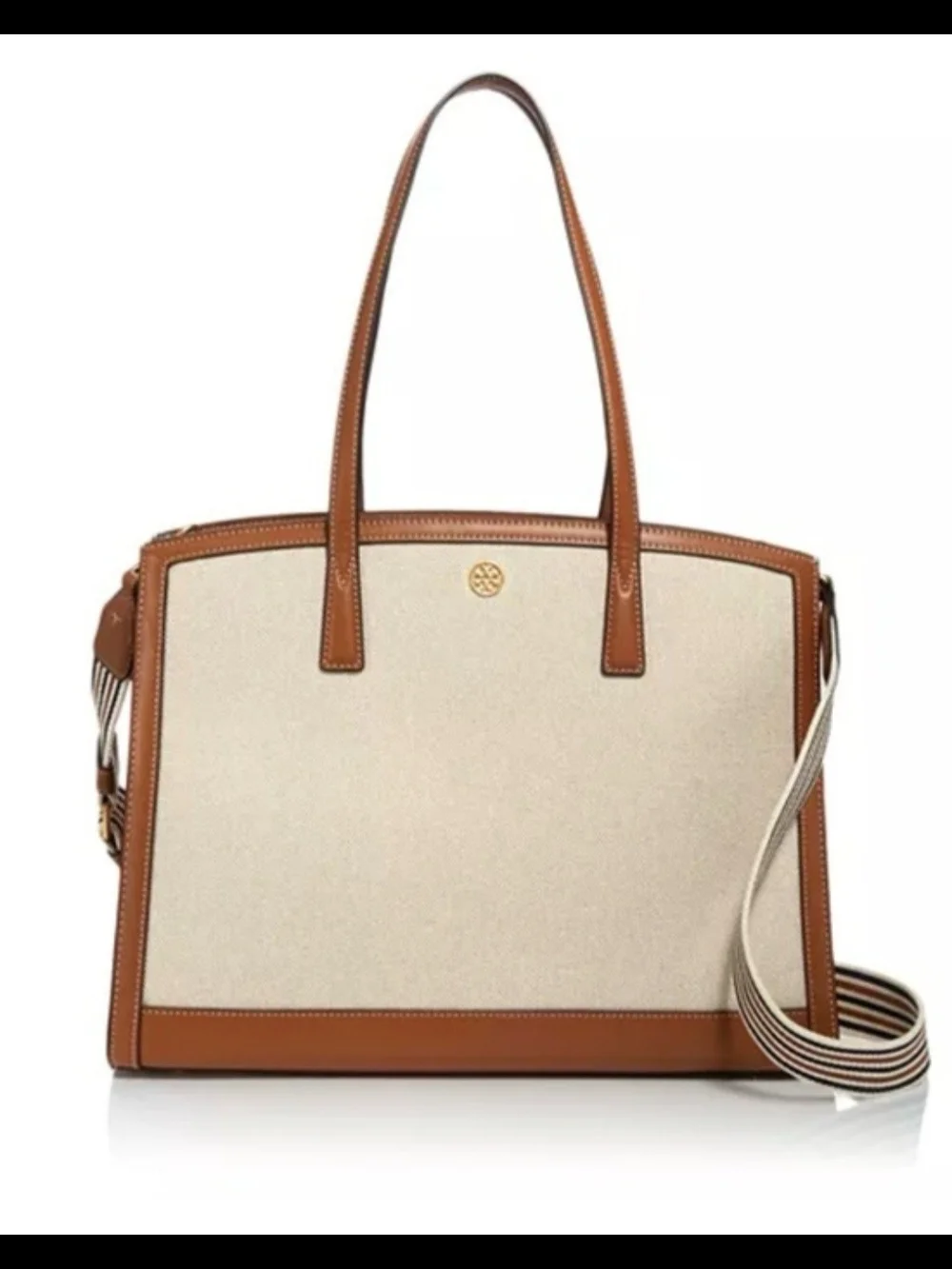 Tory Burch Walker Canvas Natural Canvas Colorway Tan Leather Trim